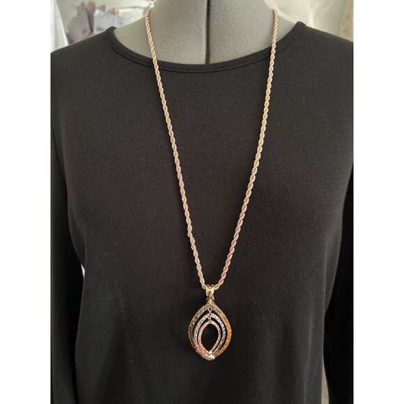 RMN Roman Gold & Silver-Tone Long Teardrop Pendant Necklace On Rose Gold Chain - Picture 1 of 7